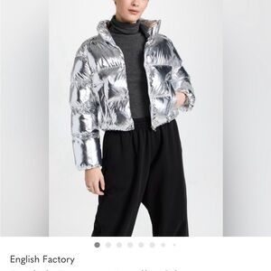 English Factory Metallic Silver Puffer Jacket